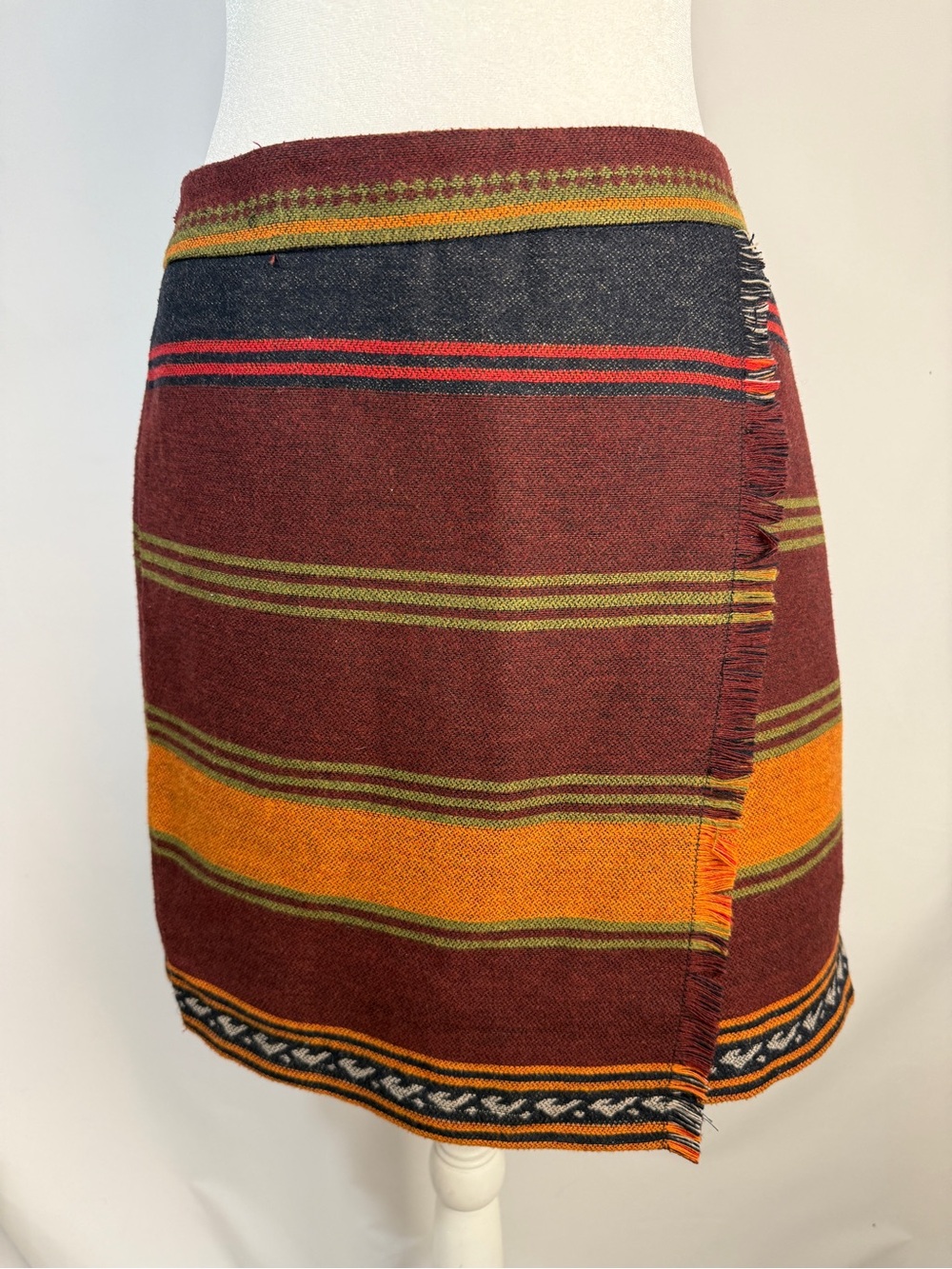 Ann Taylor Loft Southwestern Blanket Fringe Faux Wrap Skirt